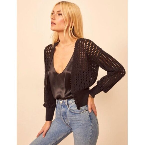 NWT REFORMATION Erin Crochet Cardigan Sweater XS Open Knit Long Sleeve Boho NEW - Picture 2 of 8